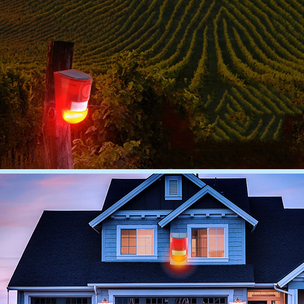 Solar Strobe Light Alarm Waterproof Solar Infrared Motion Sensor Alarm Remote Control Multifunctional Portable for Home Outdoor