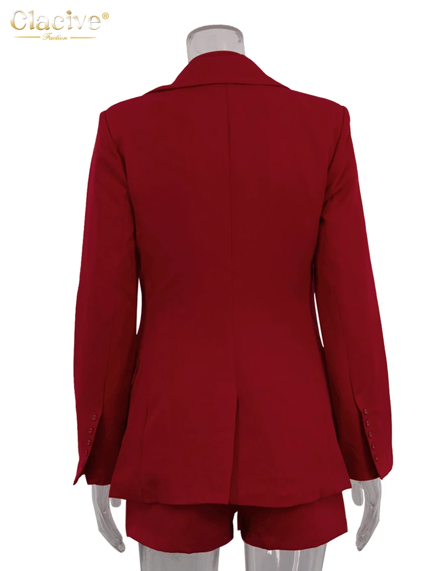 Clacive Fashion Loose Red Office Shorts Sets For Women Pieces