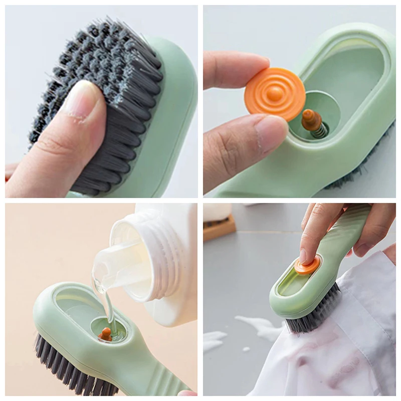 Multifunctional Long Handle Shoe-shiner Brush With Silicone Rope PP Clothes Cleaner Soap Dispenser Cleaning Tool Banister Brush