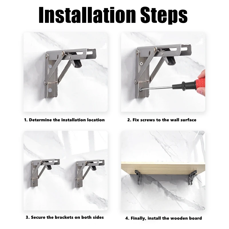 2PCS Multiple Sizes Triangle Folding Bracket Shelf Table Desk Floating Shelf Collapsible Space Saving DIY Wall Mounted Bracket