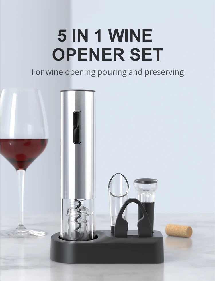Electric Wine Opener One Touch Automatic Bottle Corkscrew with 2-in-1 Aerator Pourer, Foil Cutter,Vacuum Preservation Stoppers