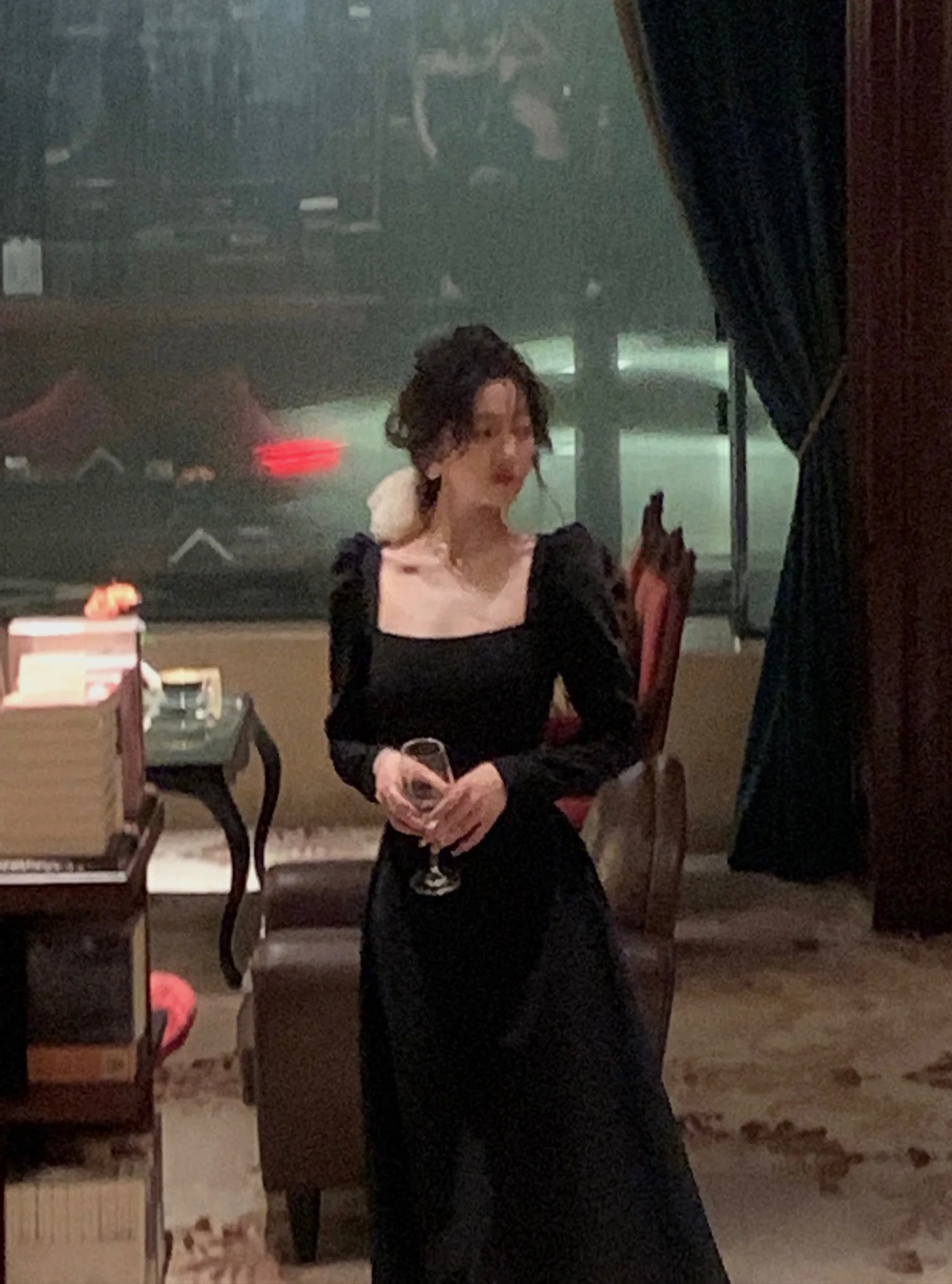 Spring New Elegant Square Collar Midi Party Dresses for Women Long Sleeve Black White Slim Vestidos Female High Waist Clothes