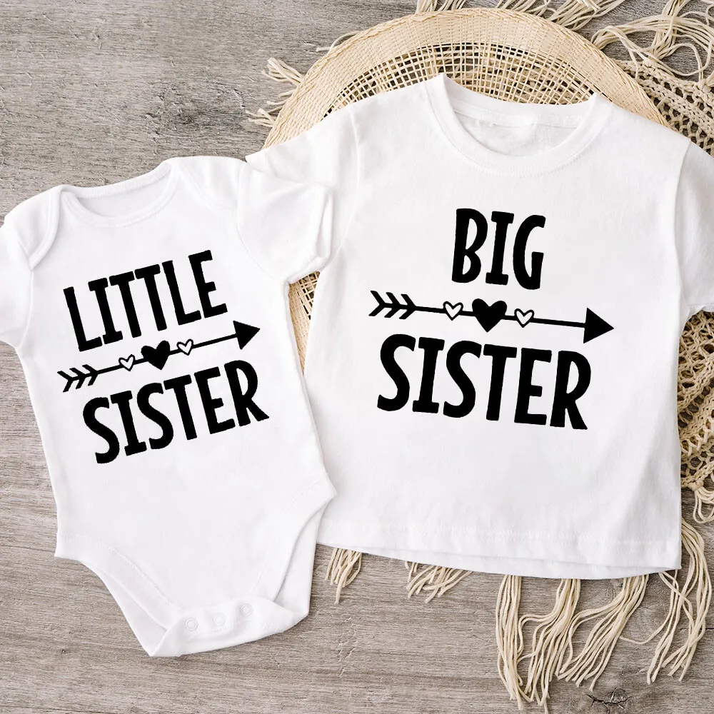 Big Sister Little Sister Family Matching Kids Clothes Short Sleeve T Shirt Baby Bodysuit Kid Jumpsuit Sisters Shirt and Bodysuit 4