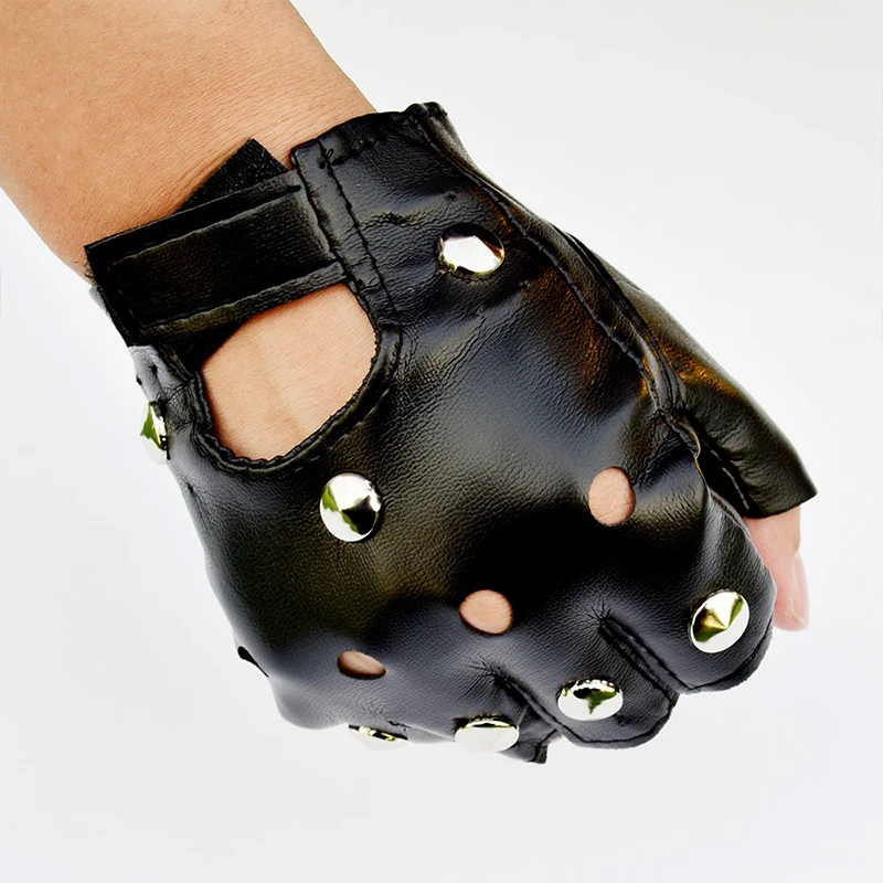 

Fingerless Short PU Leather Gloves Black Red White Punk Gloves Rivet Sexy Half Finger Lady Driving Show Pole Dance Mittens Cool