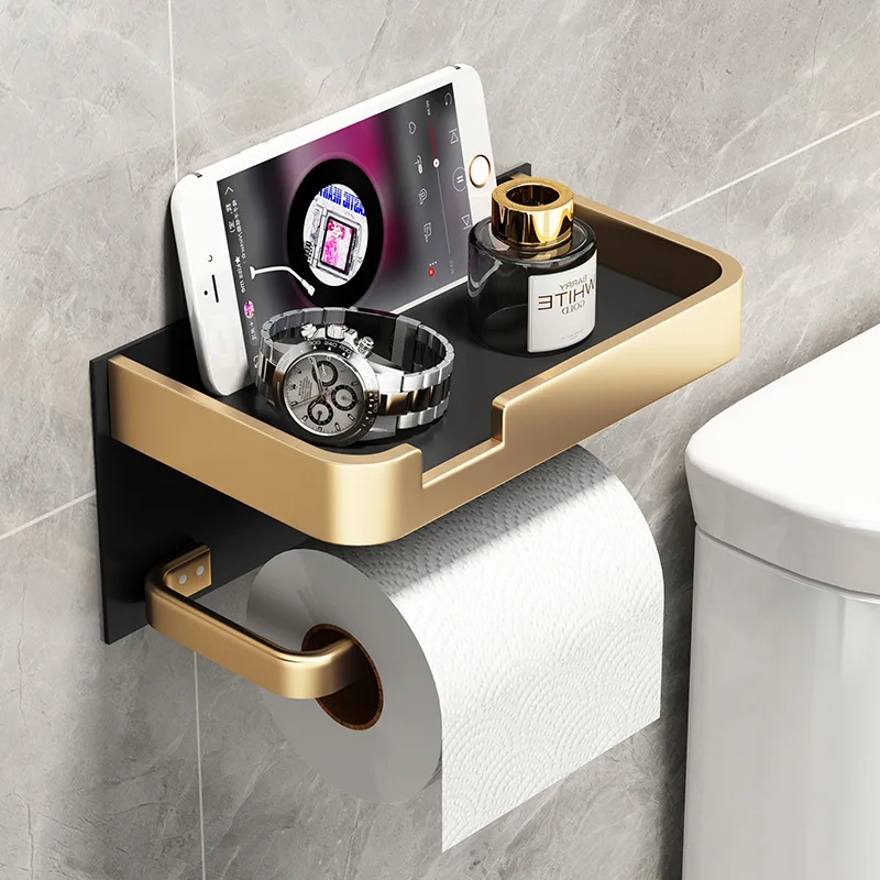 Space Aluminum Black And Gold Square Cabinet Kitchen Paper Towel Holder  Toilet Roll Holder Punch-Free Toilet Paper Holder