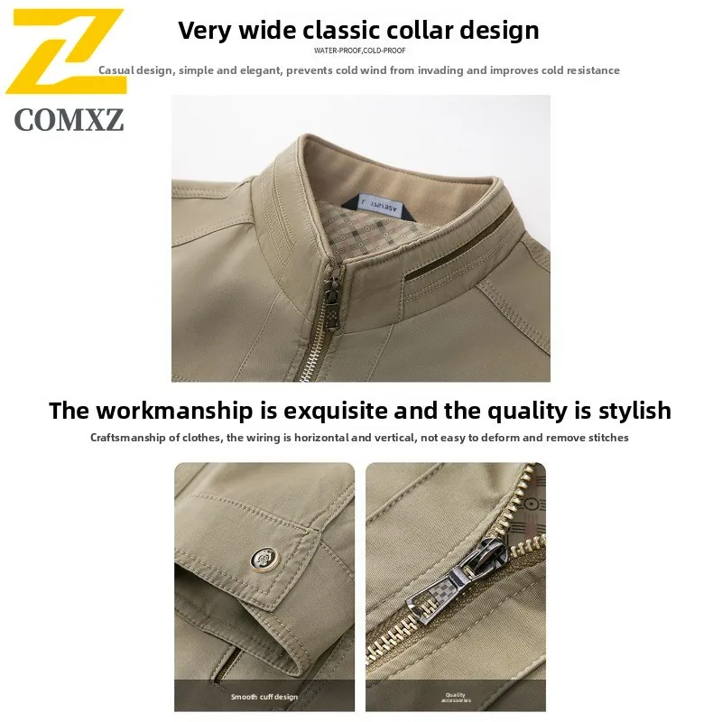 Men Business Casual Jacket Stand Collar Windproof Water-Resistant Spring Autumn Outerwear Lightweight Office Wear Travel Coat