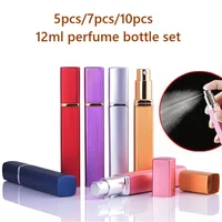 12ml Perfume Bottle 5pcs / 7pcs /10pcs Metal Case Glass Tank Aluminum Nozzle Spray Refillable Bottle Set Rechargeable Glass 1