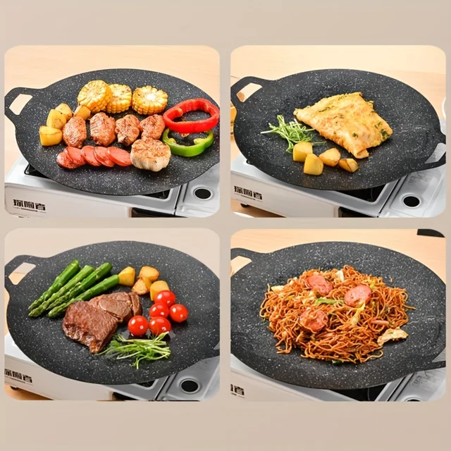 1pc Premium Non-Stick BBQ Pan for Outdoor Camping and Home Cooking - Ideal for Grilling Steaks, Burgers, and Veggies! Gas burner 2