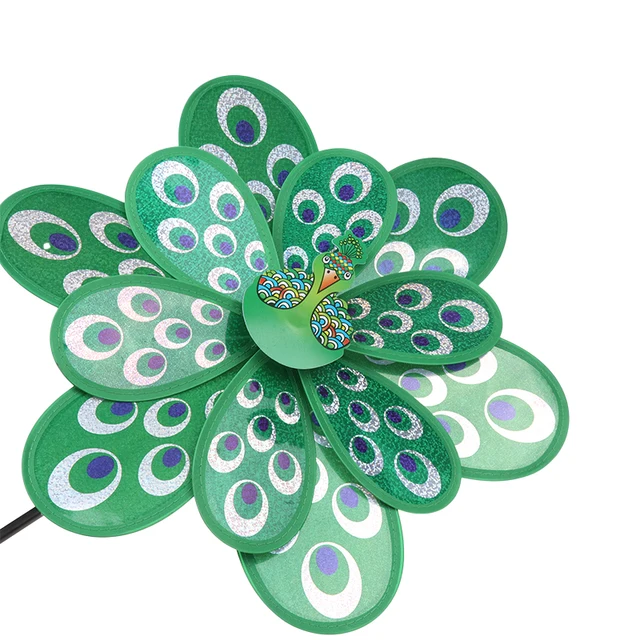 Kettős Rétegű Páva Lézer Flitterek Szélmalom Színes Szélfutó Otthoni Kerti Dekoráció Udvari Gyerekek Játék - Image 3