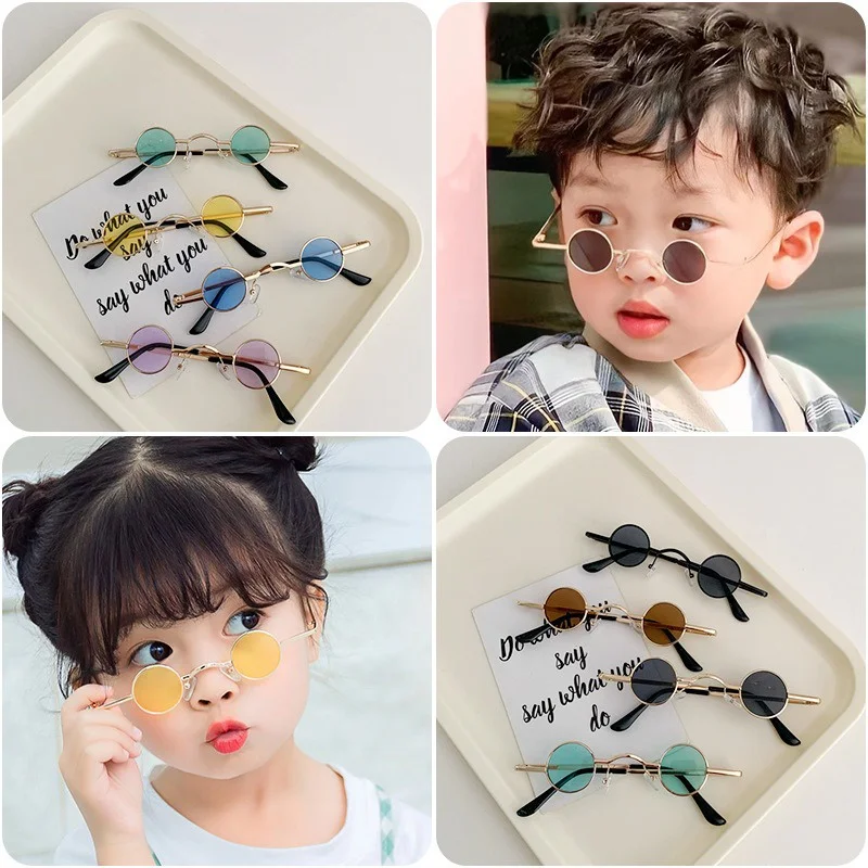 Korean Children Fashion Sunglasses 3-10 Years Old Boys Girls Small Frame Round Metal Eyeglasses Personality Street Shot Sun Glas