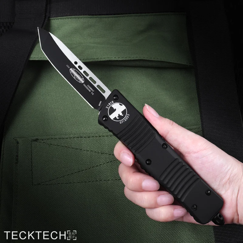 

Black Tanto Blade Combat Troodon Knives Micro OTF Tech EDC Self Defense Tactical Pocket Knife CNC T6 Handle High End Pocketknife