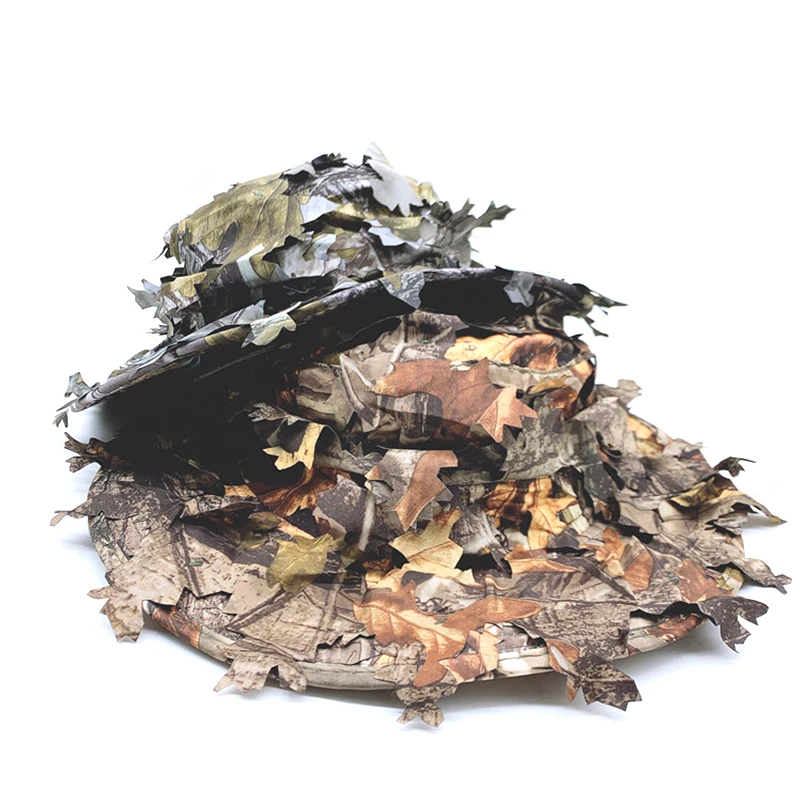 Camouflage 3D Leaves Cap Tree Leaf Camo Boonie Hat Quick Drying Fishing Sun Ghillie Cap for Shooting Outdoor