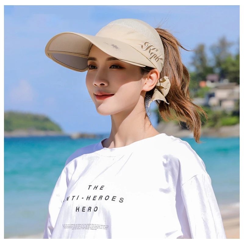 Women Sun Hat Women's Cycling Breathable Sun Hat Visor Caps Female Scalable Brim Empty Top Wide Brim Baseball Cap Outdoor Anti-UV Beach Hats