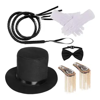 Set Costume da Circo Tradizionale, Abbigliamento Facile da Indossare, Costume da Circo con Papillon e Frustino per Spettacoli Teatrali di Halloween