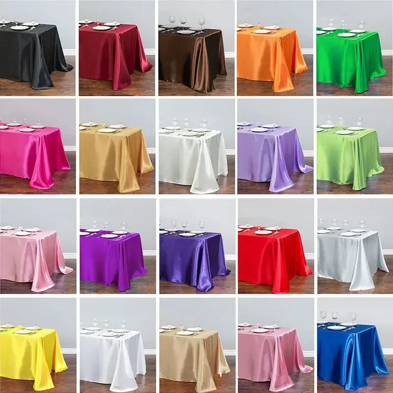

10pcs/lot Rectangle Solid Tablecloth Satin Table cloth Overlays Wedding Christmas Party Banquet Home Decor Dining Table Cover