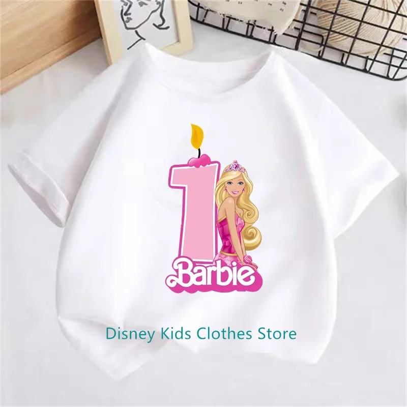 New Barbie Children Birthday Number 1-14 T Shirt Kid Kawaii Boy Girl Casual Clothes Anime Cartoons Kids T-shirts Tops Tee 2