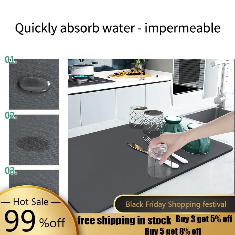 Super Absorbent Coffee Dish Large Kitchen Absorbent Draining Mat Drying