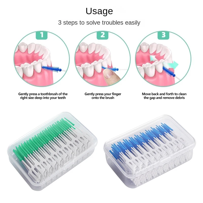 200 Pieces/Box Green Plastic Interdental Silicone Brush Dental Toothpicks With Threaded Oral Cleaning Tools 3