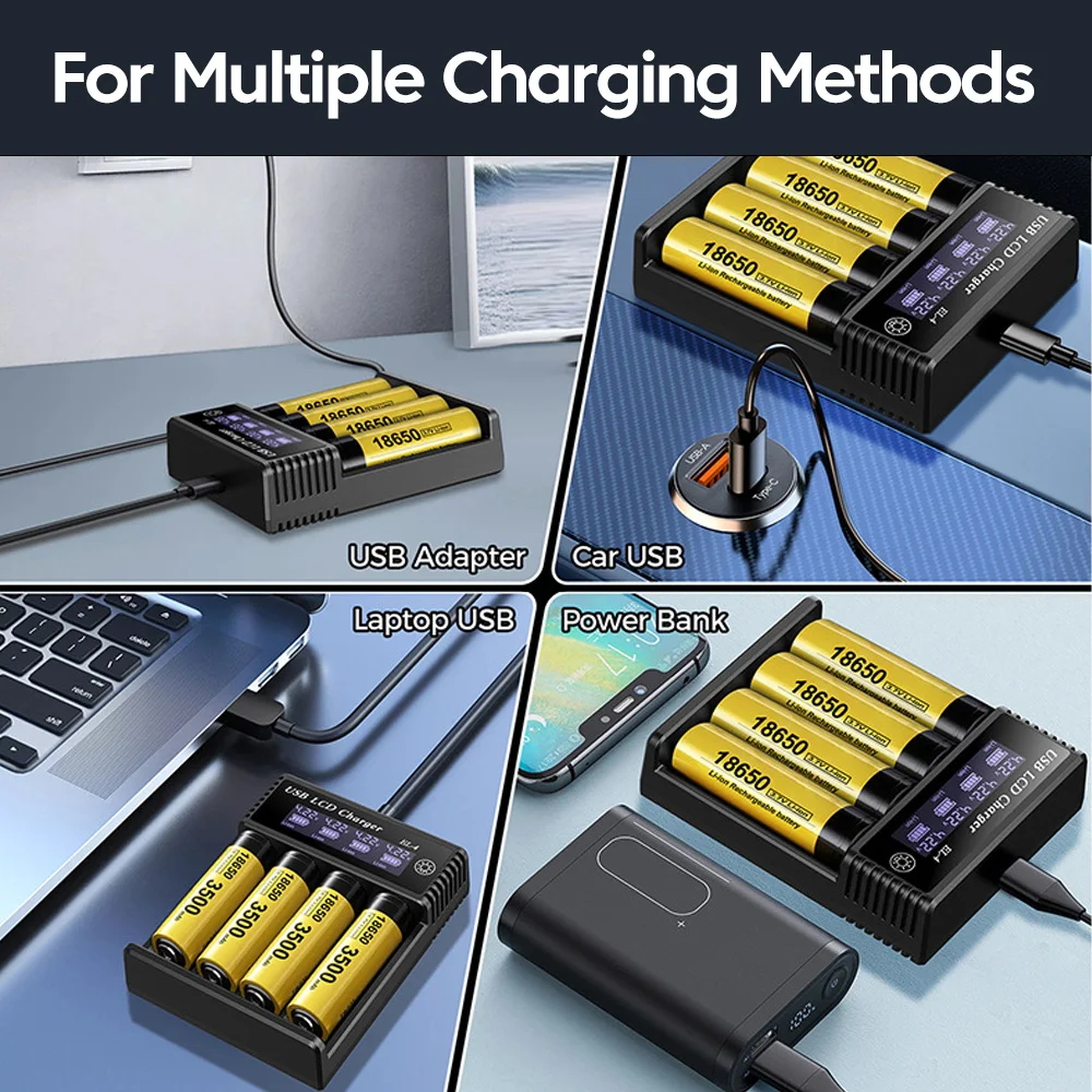 Chargeur Batterie Intelligent 4 Slots USB pour AA AAA Li-ion Ni-MH