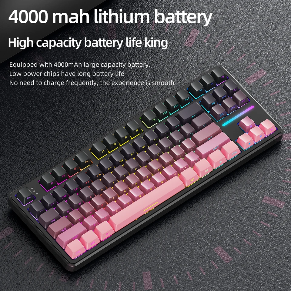 ATTACK SHARK X87 80% Teclado mecánico inalámbrico para Juegos, BT5.0/2.4G/USB-C, Hot-Swap Gasket, iluminación RGB, batería de 4000mAh, Interruptor Lineal prelubricado, tecla PBT para PC/Mac-Negro ATTACK SHARK X87 80% Teclado mecánico inalámbrico para Juegos, BT5.0/2.4G/USB-C, Hot-Swap Gasket, iluminación RGB, batería de 4000mAh, Interruptor Lineal prelubricado, tecla PBT para PC/Mac-Negro