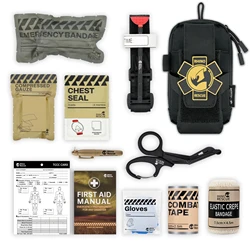 RHINO RESCUE Tactical Survival Trauma Kit with Metal Tourniquet and First Aid Supplies (EDC - Black)