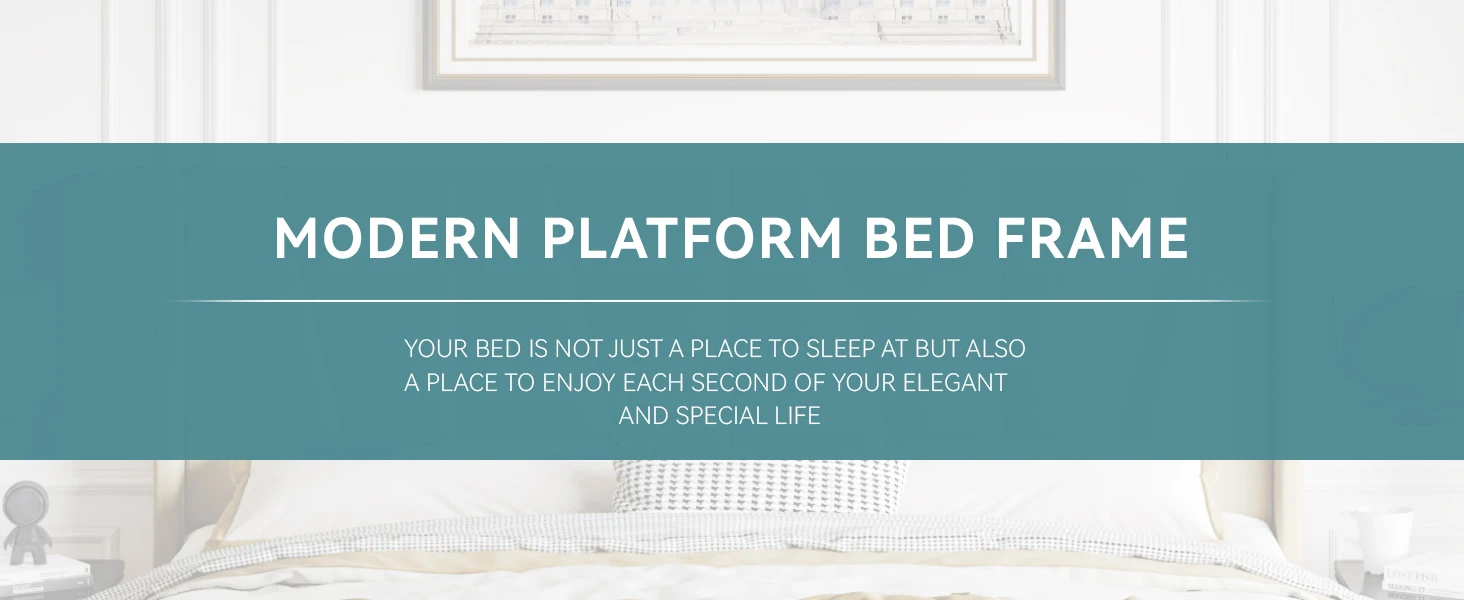 HOOMIC Platform Bed Frame with Geometric Wingback Headboard, Wooden Slats Support, No Box Spring Needed Allewie