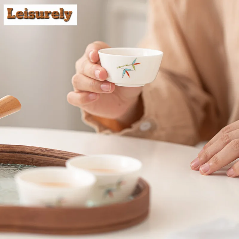 Leisurely Bamboo Ceramic Travel Tea Set Kit 360 Rotation Tea Maker Automatic Tea Set Designer 1 Pot 3 Cups Portable Picnic Bag