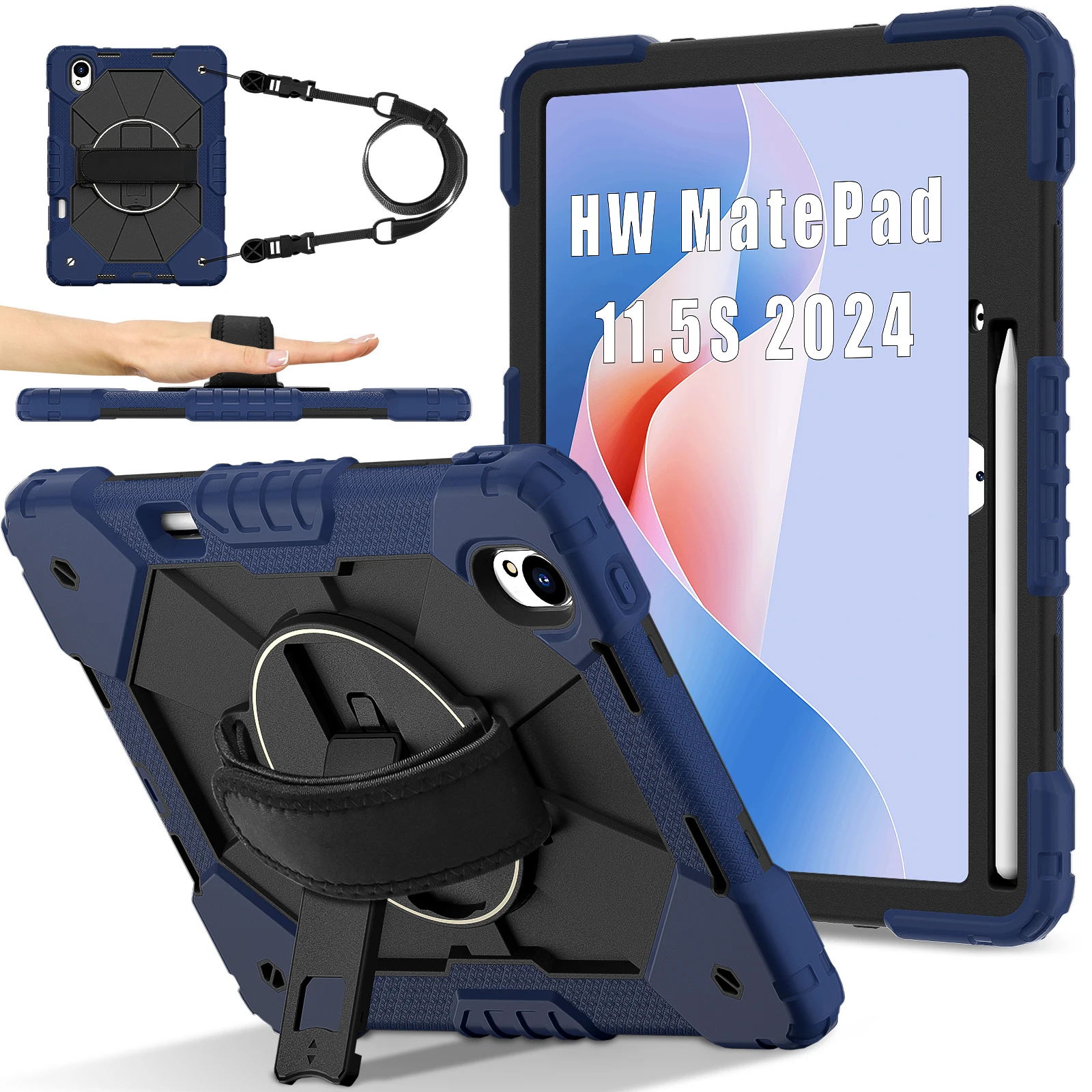 Rugged Protective Tablet Case with Kickstand, Wristband, and Shoulder Straps, 11.5-Inch