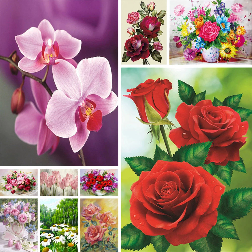 Blumen Rose Tuilp Mohn vor gedruckt Kreuz stich Full Kit Stickerei Nähen Handwerk Handwerk Hobby Paket Raum dekor Großhandel – Detail 11