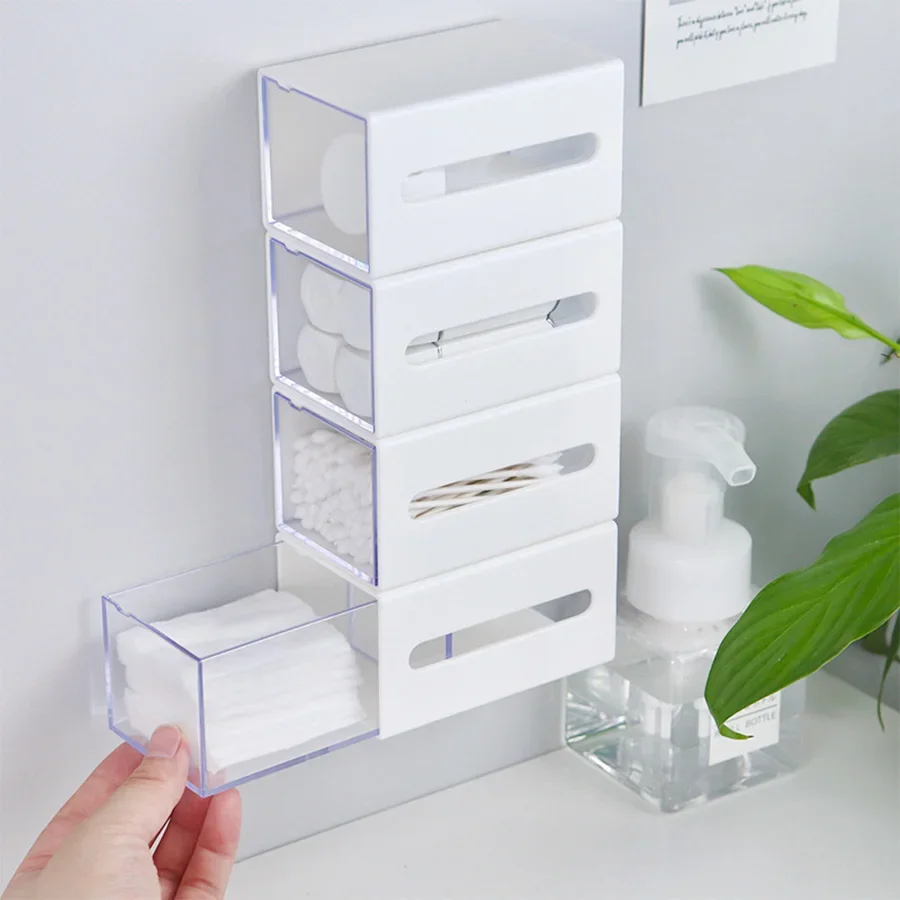 1pcs bathroom wall-mounted cotton swab storage box without punching flip-top storage box mini miscellaneous box 3