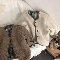 New Warm Jacket Children Two Sides Wear Plaid Plush Jacket Kids Jackets Winter Clothes for Girls 2