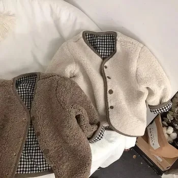 Reversible Plaid Plush Kids Jacket 1