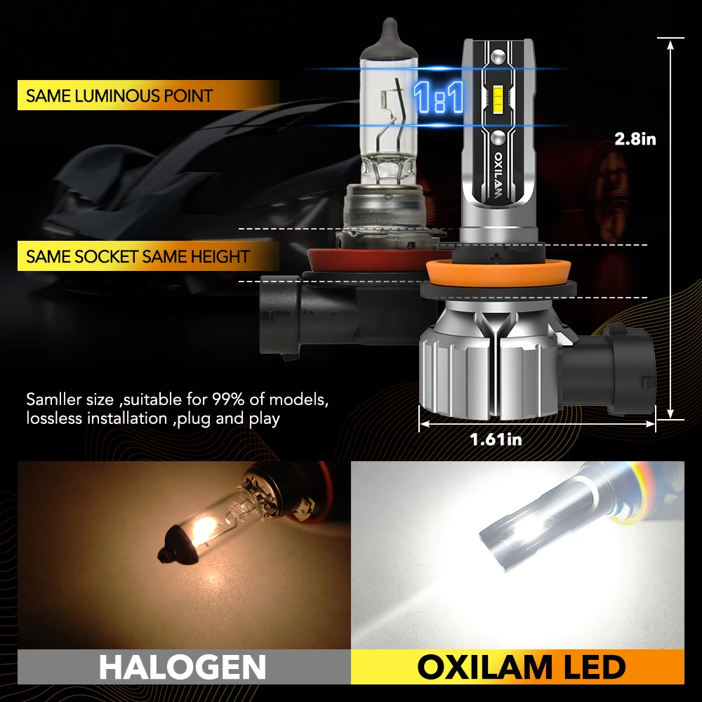 OXILAM 2Pcs 16000LM Fanless H11 LED Headlight Bulb Led Car Lights Led Lights Led Bulbs Led Headlights Led Car Headlights Car Headlamps Super Bright Car Head Light 9005 HB3 6500K HB4 9006 LED 12V 35W H8 H16JP