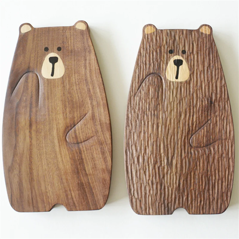 Cute Bear Wood Board Bread Plate Block Shape Tray Black Walnut Cutting Table Decor Kitchen Accessories Coaster | Дом и сад