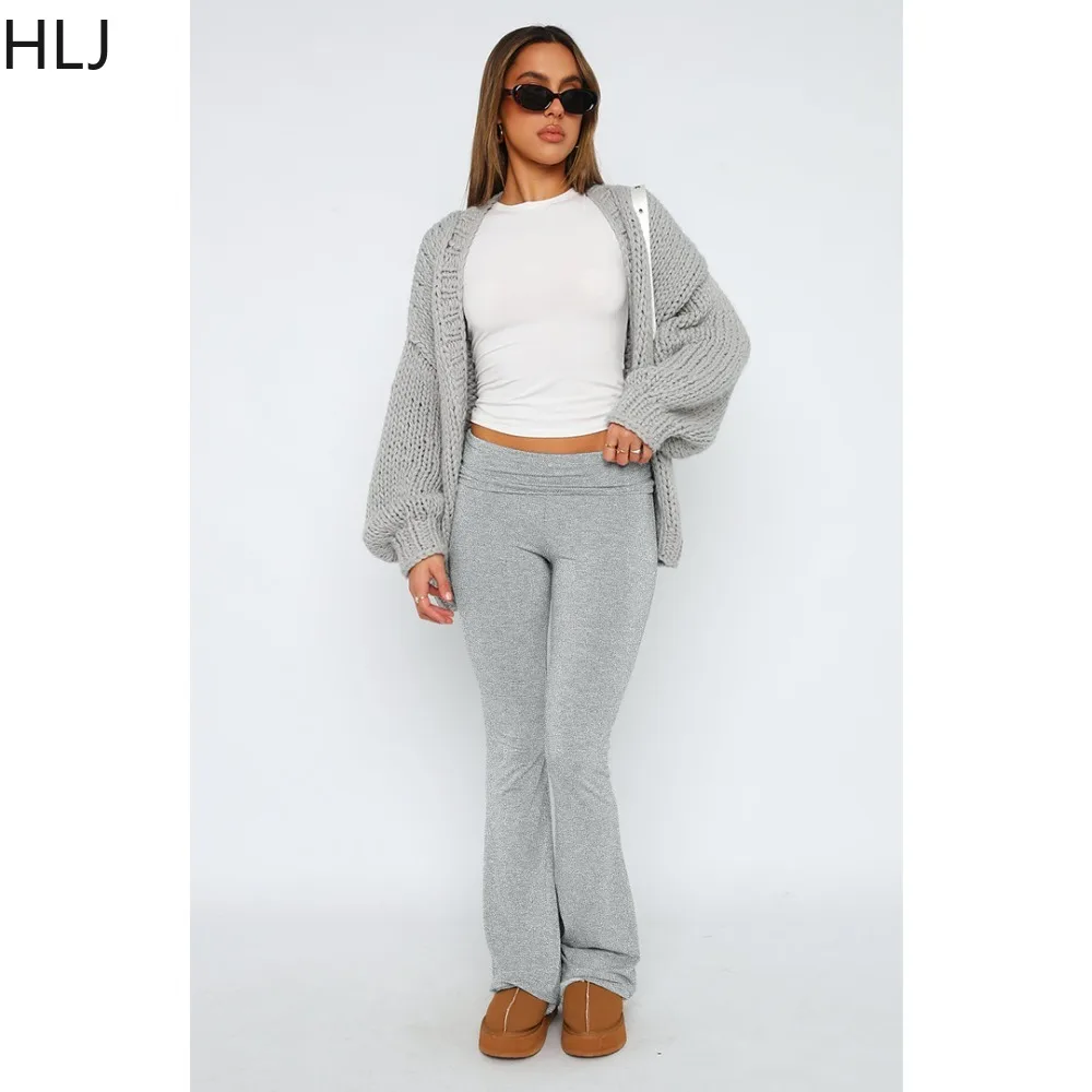 HLJ Fashion Y2K Low-waisted Flared Pants Women Solid Color Elastic Comfortable Slim Trousers Casual Female Matching Bottoms 2024