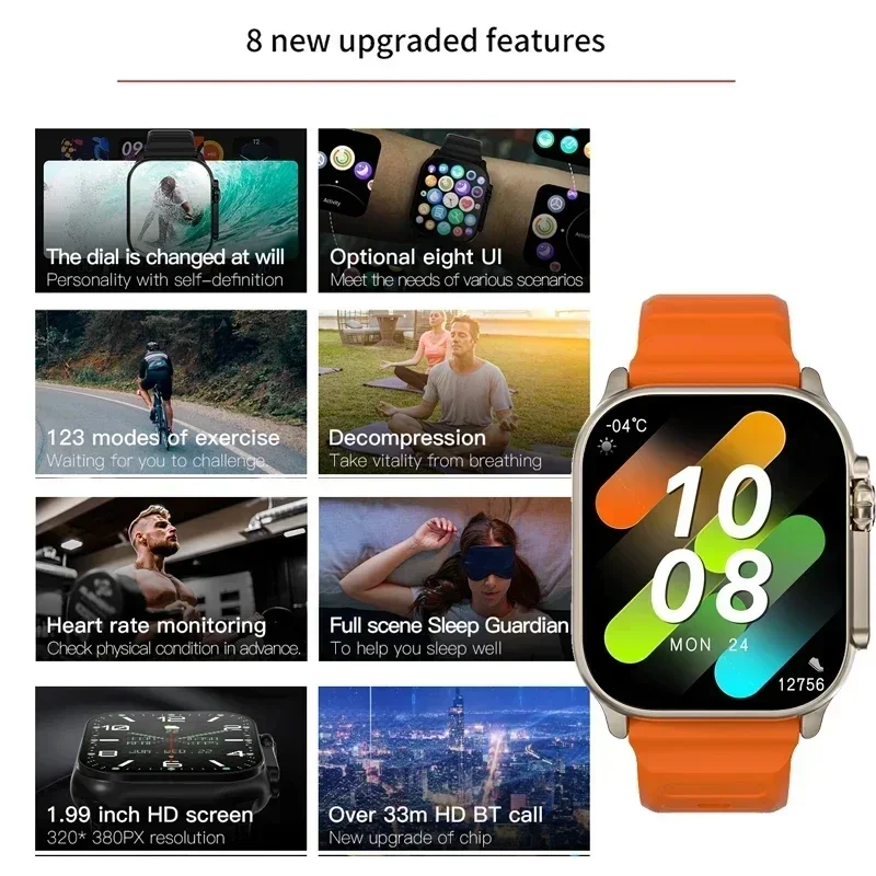 Original T900 Ultra Big Smart Watch Wholesale 2.09 inch Bluetooth Call IWO Series 8 Men Women Sports Smartwatch For IOS Android 4