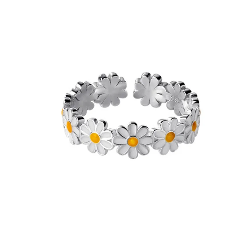 Silver Color White Epoxy Daisy Flower Ring for Women Cute Sweet Adjustable Rings Fashion Party Jewelry GirlFreind Gifts