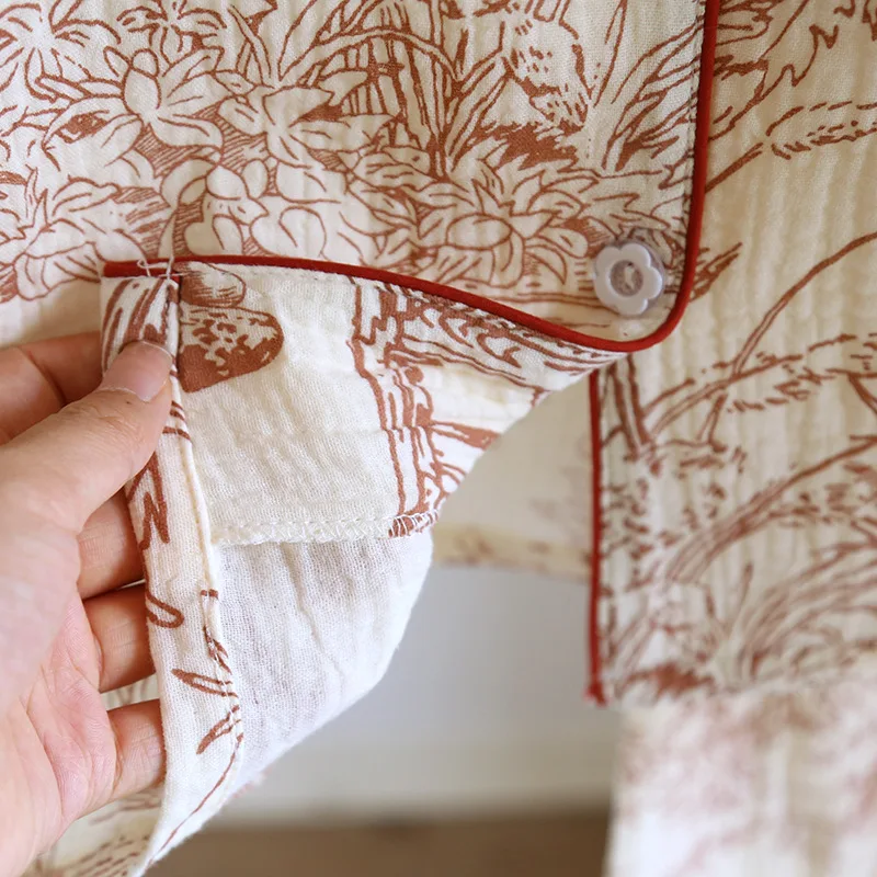2026 Frühling und Herbst Damen Neues Pyjama-Set 100% Baumwollkrepp Langarmhose Niedliches Zwei-Teiler-Set für Zuhause Damen-Pyjamas – Detail 12