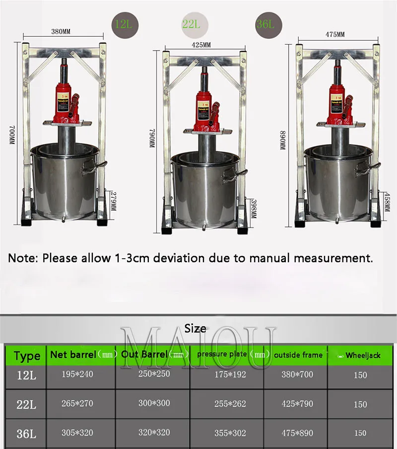 Description Picture 4 of itemCommercial 36L Manual Hydraulic Jack Honey Press Machine Fruits Vegetables Press Squeezer Stainless Steel Hand Grape Juicer