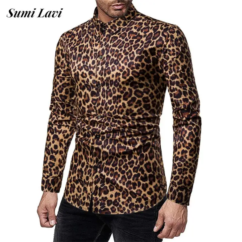 

Рубашка мужская с отложным воротником, винтажный топ с леопардовым принтом, длинные рукава, пуговицы, повседневный Приталенный кардиган, весна 2024