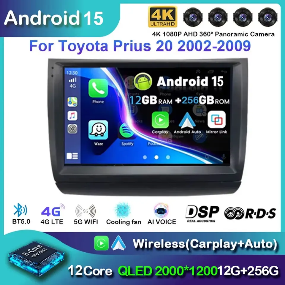 Hikity Android 15 Car Stereo For Toyota Prius 2010-2015 - 9" Touchscreen With Wireless CarPlay & Android Auto