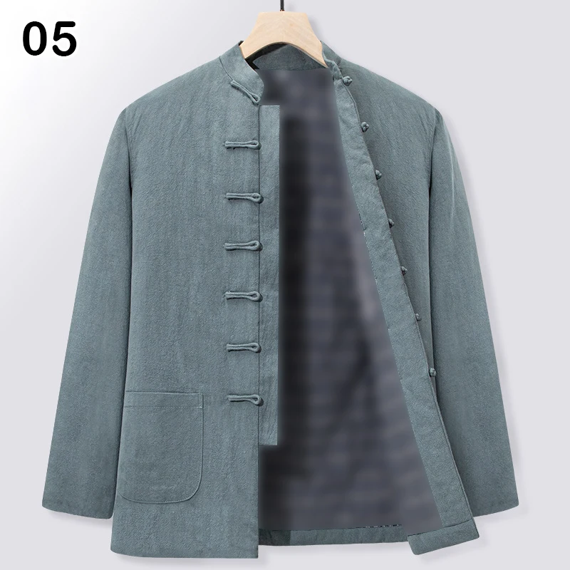 Winter Men Chinese Style Tang Suit Cotton-Padded Jacket Traditional Hanfu Kung Fu Wing Chun Top Plush Thickened Tai Chi Coat