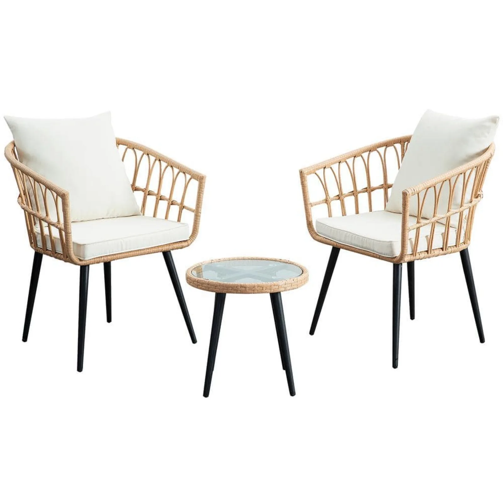 

US 3-Piece Wicker Patio Conversation Set with Beige Cushions