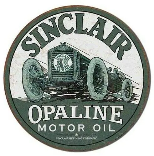 Sinclair Opaline Race Car Motor Oil 12X12 Pollici Vintage Retro Round Metal Tin Sign Wall Decor Funny Iron Painting 30Cm Di Diametro