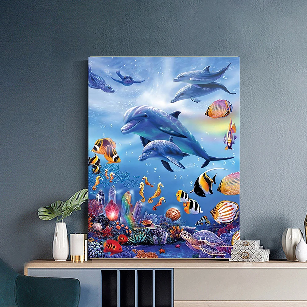 Landscape 5D Diamond Painting Dolphin Full Diamond Mosaic Art Butterfly Flower Cross Stitch Picture DIY Home Decor Gift diamond painting diamond painting accessories