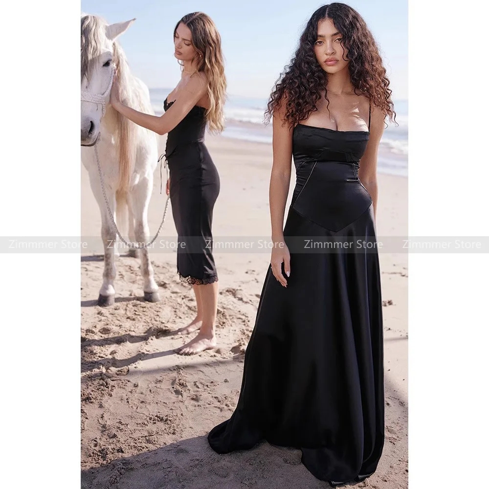 

Элегантное черное платье с лямкой на шее в европейском и американском стиле, сексуальное платье с вырезами для девушек, тонкое платье, длинное женское платье