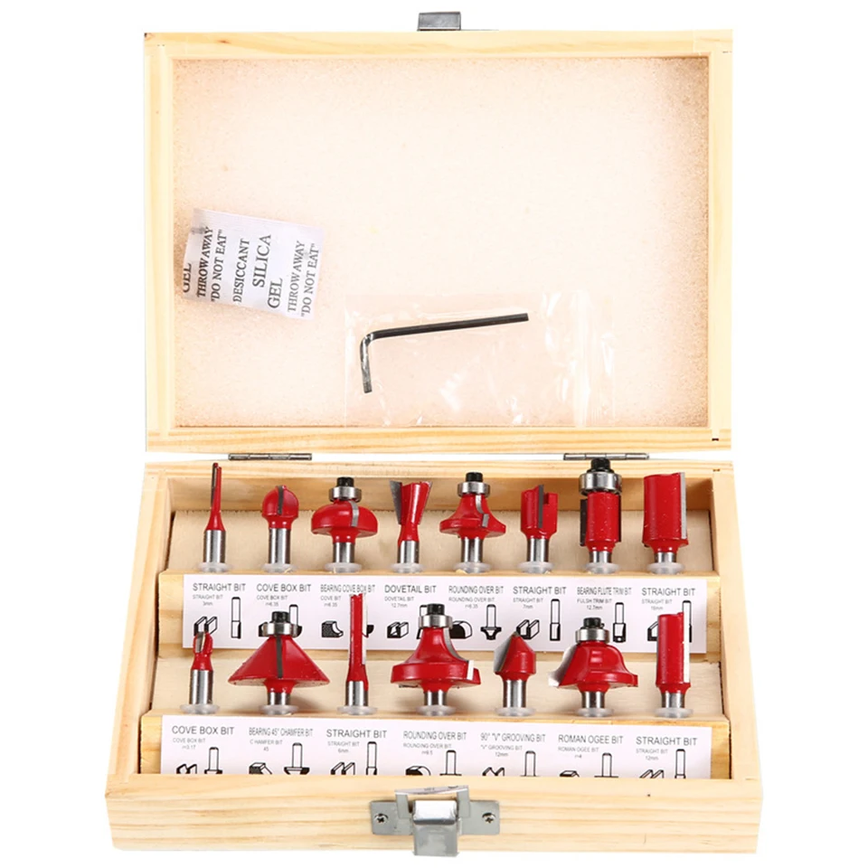 Wood Router 15 pcs Milling Cutter Kits Woodworking Electric Trimmer Milling Engraving Slotting Trimming Machine