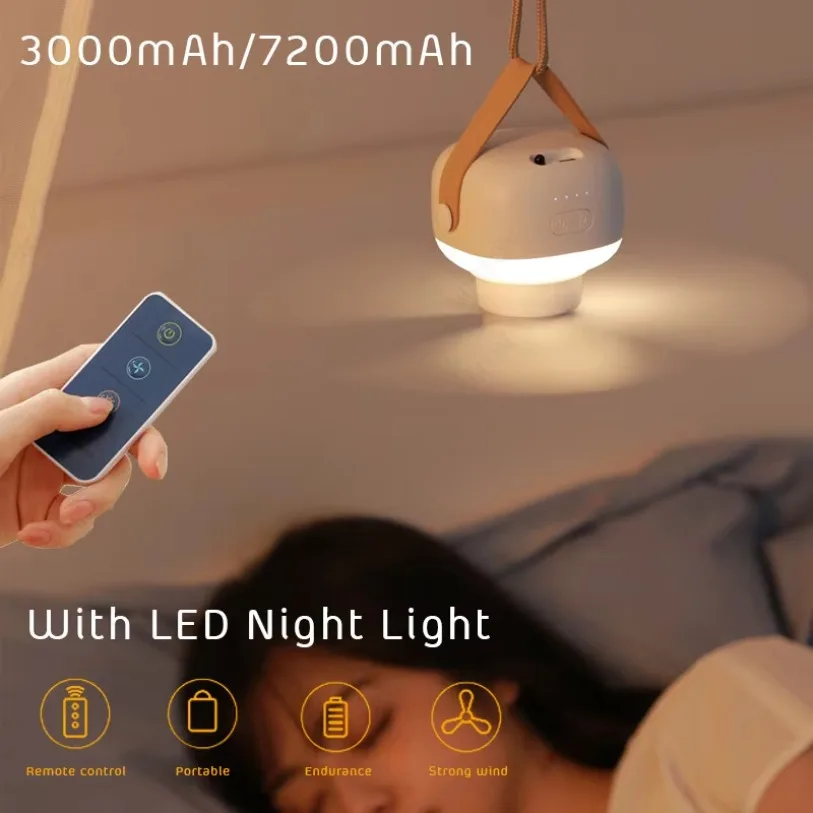 Portable Cooling LED Ceiling Fan Light Fan Ceiling Infrared Remote Control for Dormitory Camping Trip Excellent Accessories