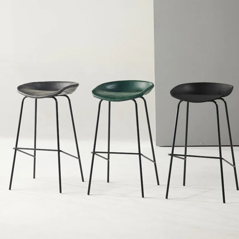

Retro Nordic Bar Chair Leather Metal Barstool Kitchen Island Bar Stool Make Up Adjustable Sillas Para Comedor Home Furniture
