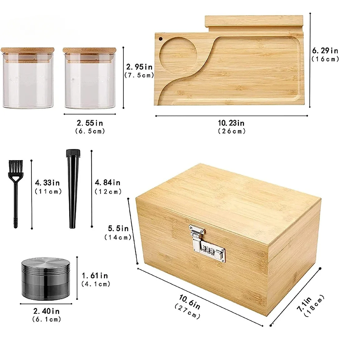 Bamboo storage box with combination lock, large bamboo combination box storage box, glass jar and herb grinder, Christmas gift 5